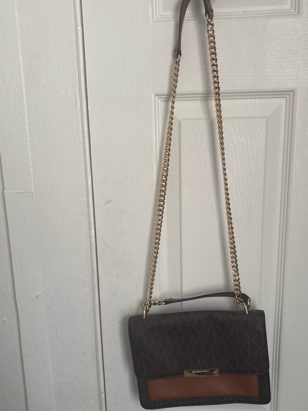 Michael Kors Brown and Tan Chain Strap Shoulder Bag